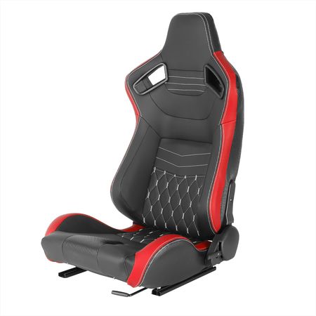 SPEC-D TUNING Racing Seat - Black With Red Pvc With White Stitching  - Left Side RS-2705L